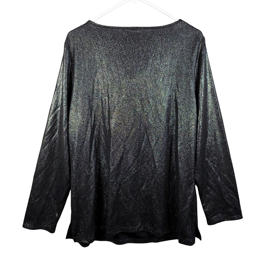 Chicos Top Size XL (Chico's 3) Cowl Neck Shimmer Black Long Sleeve - Picture 2 of 10